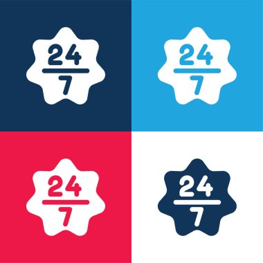 24/7 blue and red four color minimal icon set clipart