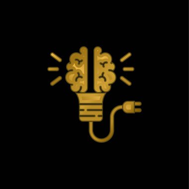 Beyin altın kaplamalı metalik simge veya logo vektörü