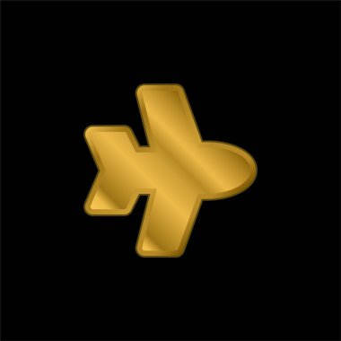 Uçak altın kaplama metalik simge veya logo vektörü