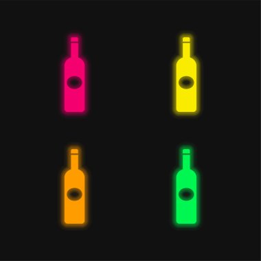 Şişe Koyu Büyük Şekil Oval Etiket ile dört renk neon vektör simgesi