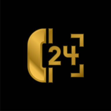 24 Saat Altın kaplama metalik simge veya logo vektörünü destekle