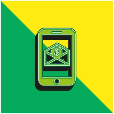 Bitcoin E- posta Cep Telefonu Yeşil ve Sarı 3D vektör simgesi logosu