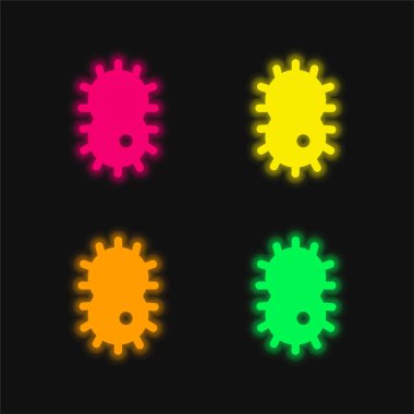 Bakteri dört renk parlayan neon vektör simgesi