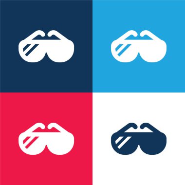 Büyük güneş gözlüğü mavi ve kırmızı dört renk minimal simge kümesi