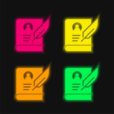 Biyografi dört renkli parlayan neon vektör simgesi