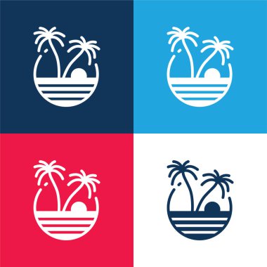 Beach blue and red four color minimal icon set clipart