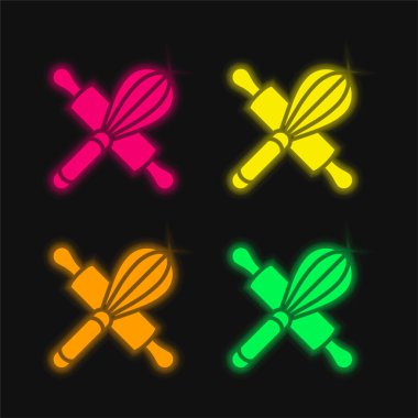 Dört renkli parlayan neon vektör simgesi pişiriliyor