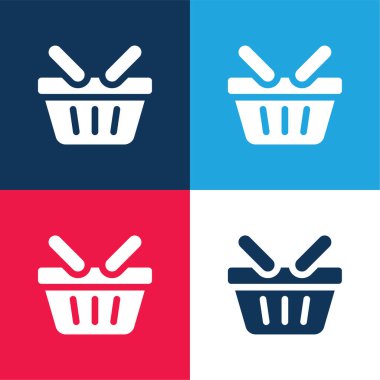 Sepet mavi ve kırmızı dört renk minimal simge kümesi