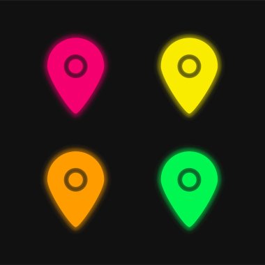 Haritalar için Siyah Yer Tutucu 4 renkli neon vektör simgesi