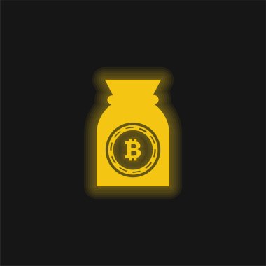 Bitcoin Sack yellow glowing neon icon clipart