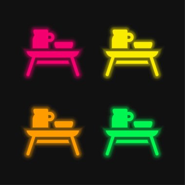 Yatak dört renk parlayan neon vektör simgesi