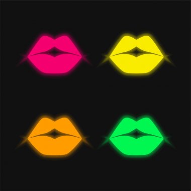 Büyük Dudaklar dört renk parlayan neon vektör simgesi