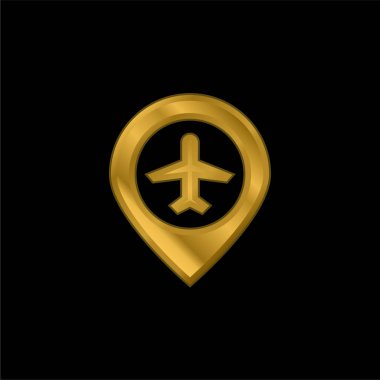 Havaalanı altın kaplamalı metalik simge veya logo vektörü