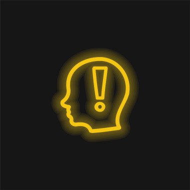 Attention Hand Drawn Symbol Of An Exclamation Sign Inside Bald Head From Side View yellow glowing neon icon clipart