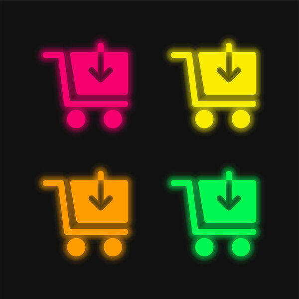 Add Cart four color glowing neon vector icon