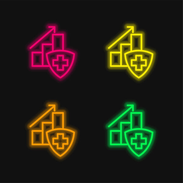 Bar Graph With A Cross four color glowing neon vector icon