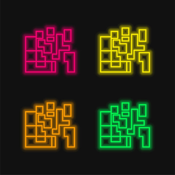 Artistic Squares four color glowing neon vector icon