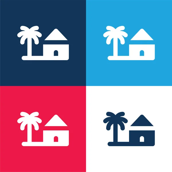 Beach Blue Red Four Color Minimal Icon Set — Stock Vector