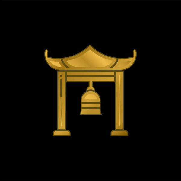 Bell gold plated metalic icon or logo vector