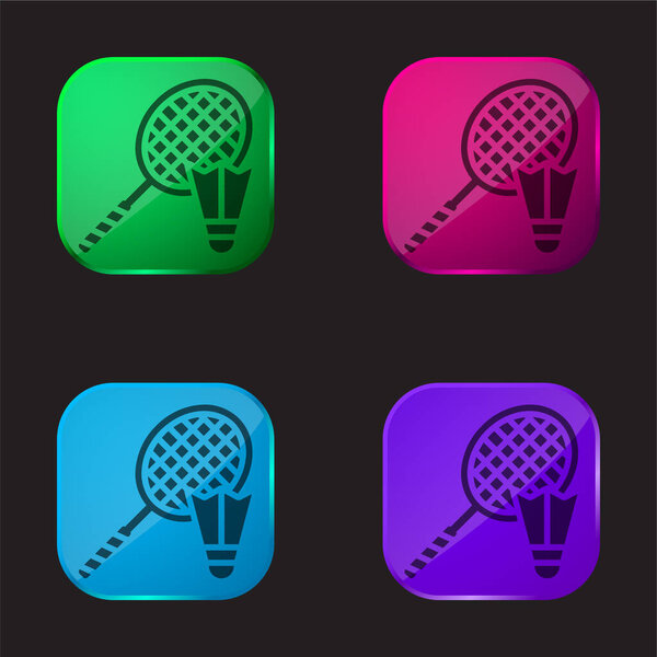 Badminton four color glass button icon