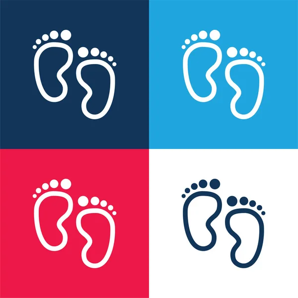 Baby Footprints Blue Red Four Color Minimal Icon Set — Stock Vector