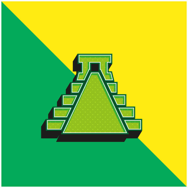 Ancient Mexico Pyramid Shape Green and yellow modern 3d vector icon logo