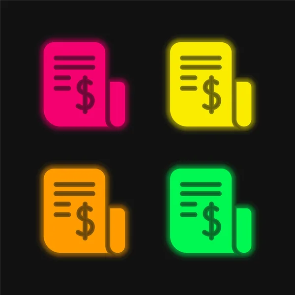 Bill Cuatro Color Brillante Icono Vectores Neón — Archivo Imágenes Vectoriales