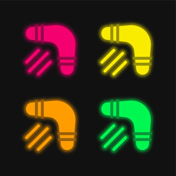 Boomerang four color glowing neon vector icon