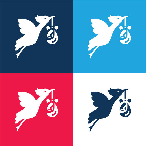 Bird Stork blue and red four color minimal icon set