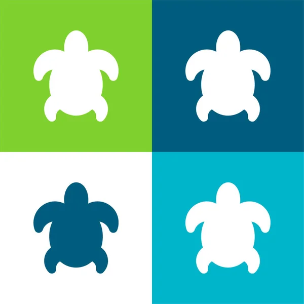 Conjunto Iconos Mínimo Cuatro Colores Big Turtle Flat — Vector de stock