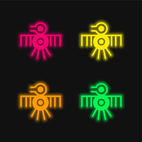 Старый индийский дизайн тонких линий птицы 4 цвета светящийся неоновый вектор значок
