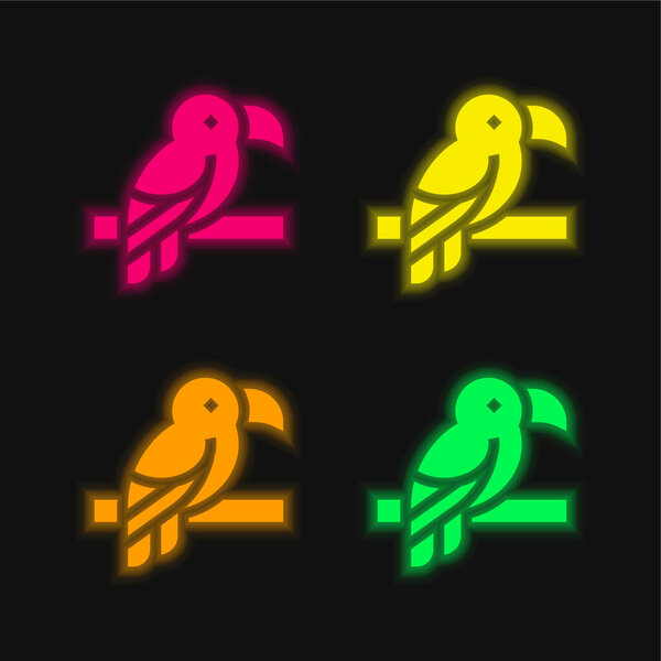 Bird four color glowing neon vector icon