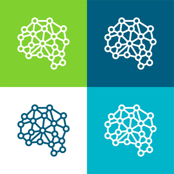 Искусственный интеллект Плоский четырехцветный минимальный набор значков