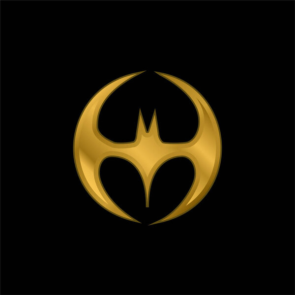 Bat Silhouette Black Shape With Wings Forming A Circle gold plated metalic icon or logo vector