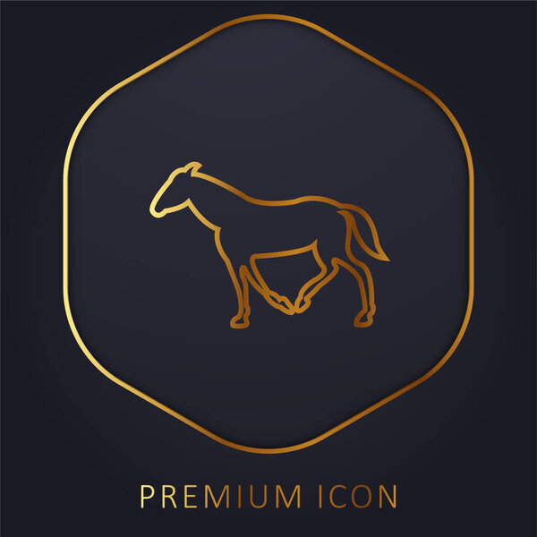 Black Walking Horse With Tail Down golden line premium logo or icon