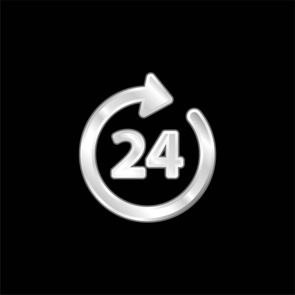 24 Hours silver plated metallic icon