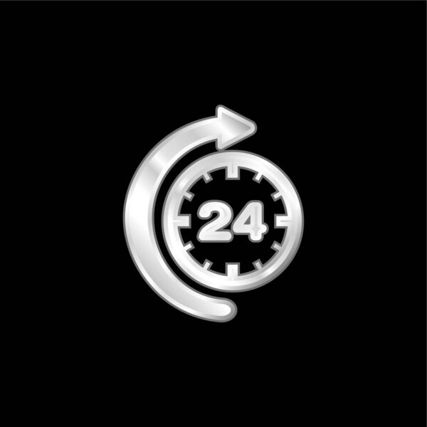 24 Hour Time With Curve Arrow silver plated metallic icon