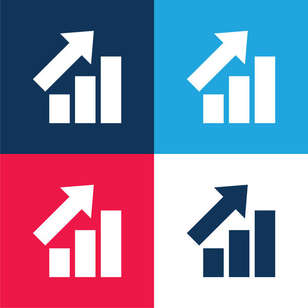 Bars Graphic With Ascendant Arrow blue and red four color minimal icon set