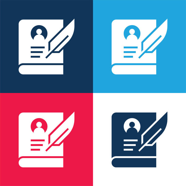 Biography blue and red four color minimal icon set