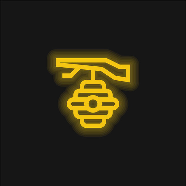 Beehive yellow glowing neon icon