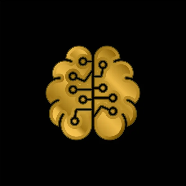 Inteligencia Artificial Chapado Oro Icono Metálico Logo Vector — Vector de stock