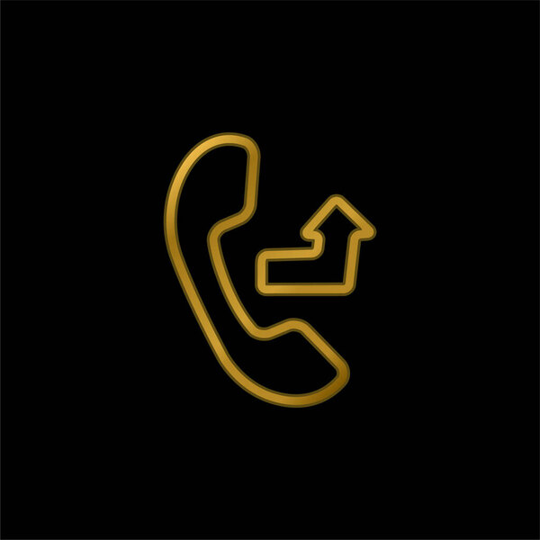 Auricular With An Outgoing Arrow Sign gold plated metalic icon or logo vector