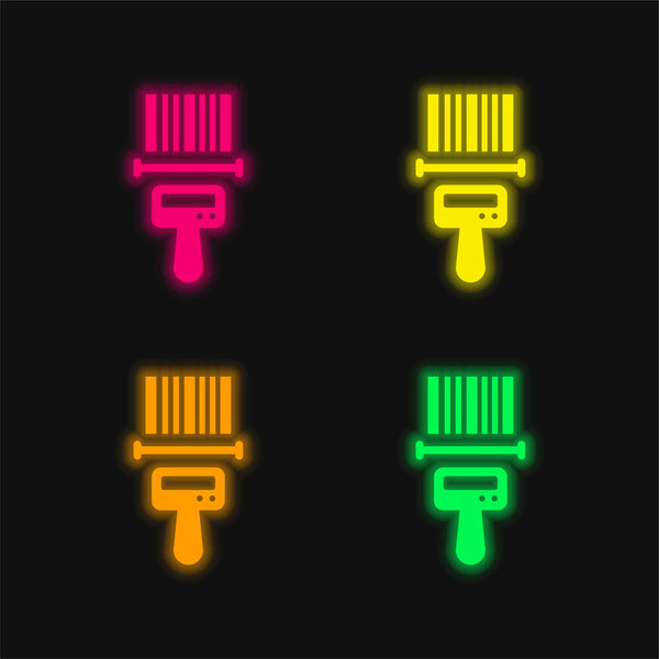 Barcode Reader four color glowing neon vector icon