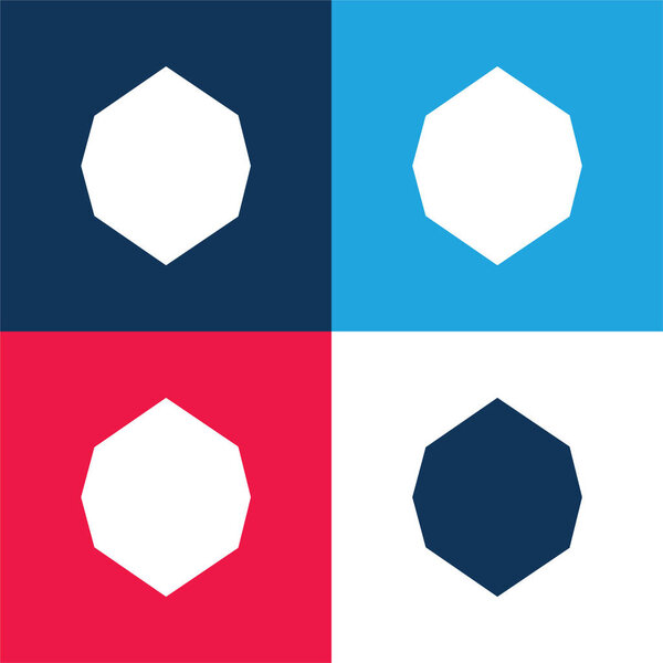 Black Octagon Shape blue and red four color minimal icon set