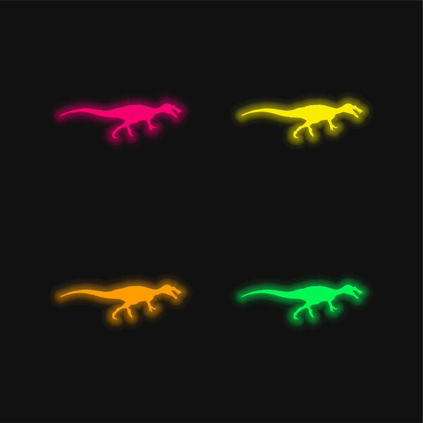 Baryonyx Dinosaur Shape four color glowing neon vector icon
