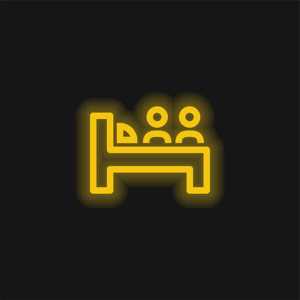 Bed For Two Persons yellow glowing neon icon