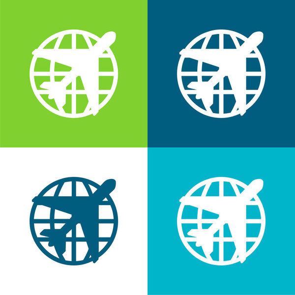 Аэропорт Плоский четырехцветный минимальный набор значков