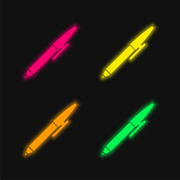 Ballpoint Pen four color glowing neon vector icon