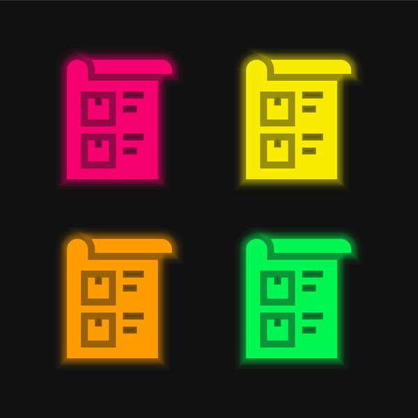 Bill four color glowing neon vector icon