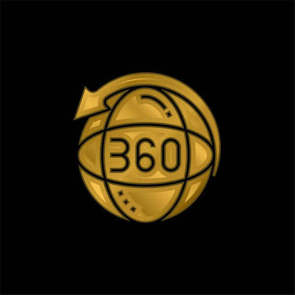 360 gold plated metalic icon or logo vector
